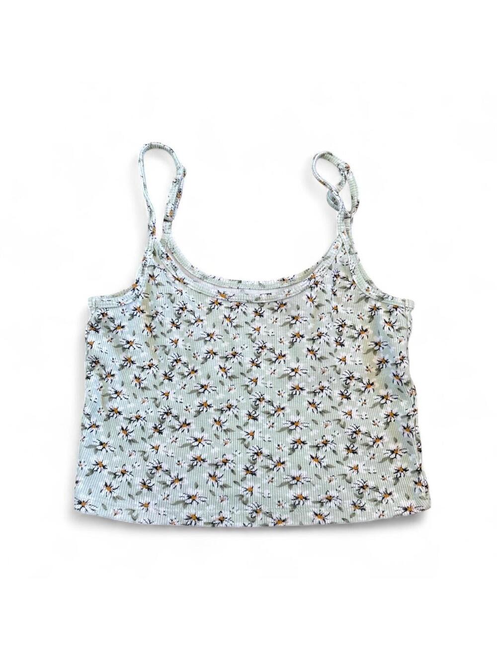 Hollister Floral Baby Cami Crop Top Size Small Green